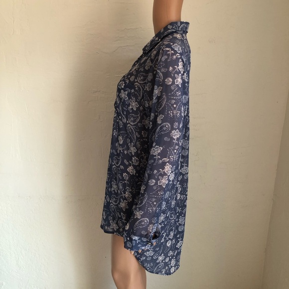 Hollister Blue/White Floral High-Low Shirt Dress Women’s Size M Long Sleeves Top - Picture 3 of 16
